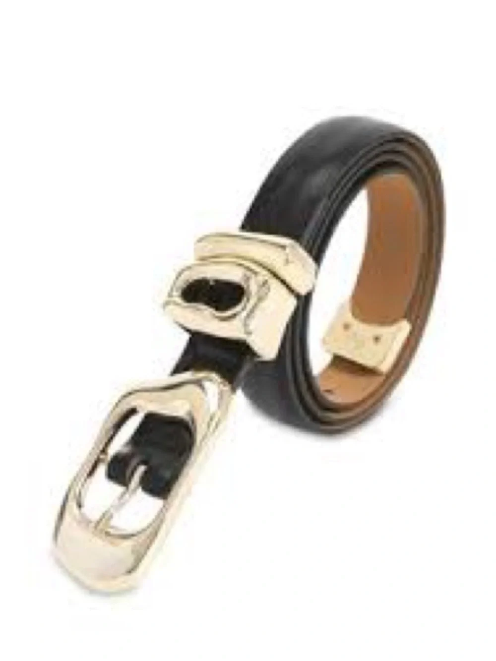 ettika Black Leather Belt with Gold Buckle Accents